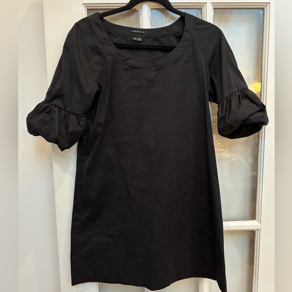 Theory Classic Minimalist Puff Sleeve Modern Contemporary Black Dress Size 4 S